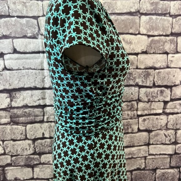 Harolds Brown & Aqua V-Neck Dress Size Small - Picture 9 of 10